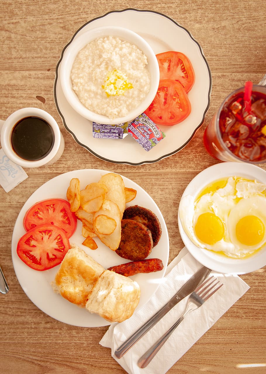 breakfast, buffet, southern, diner, biscuit, tomato, eggs, food and drink HD wallpaper