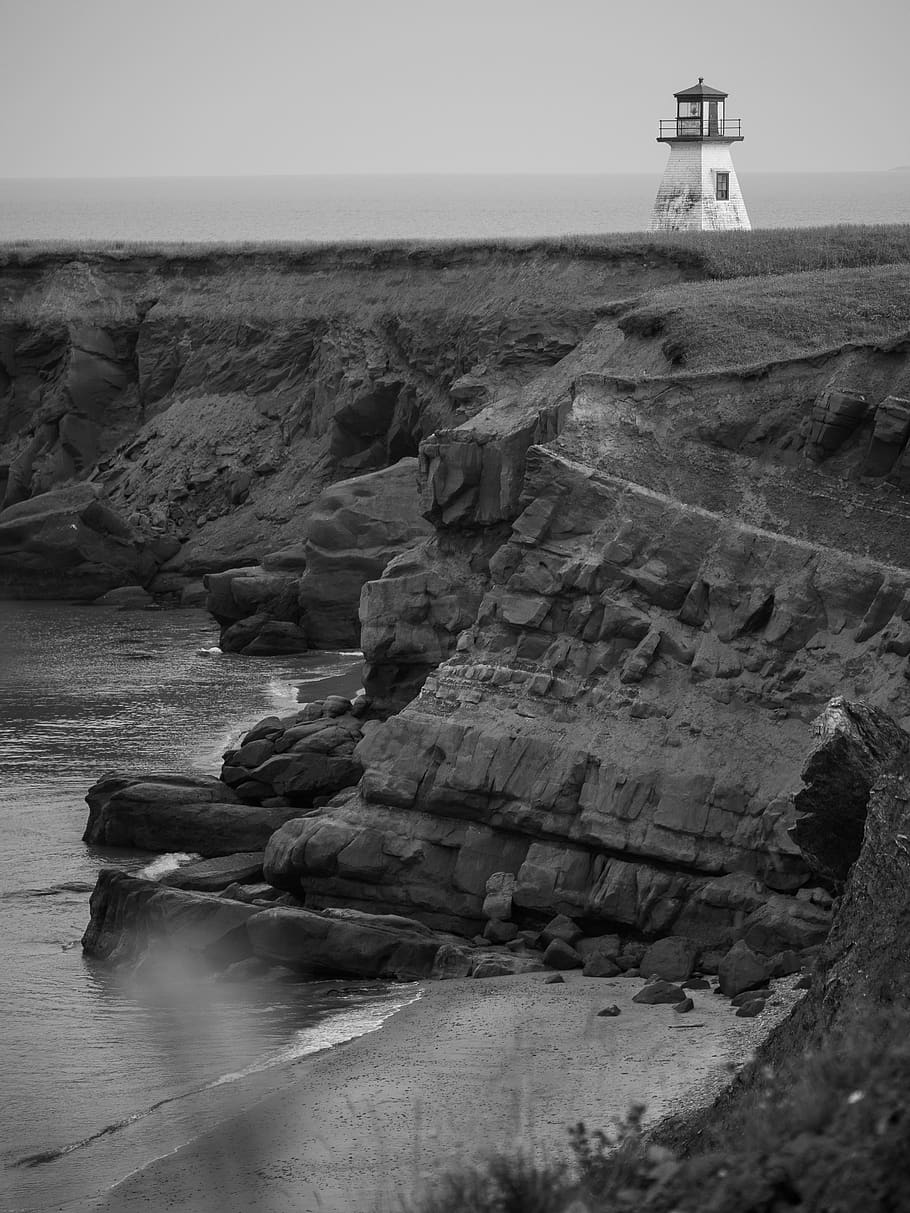 canada, les îles-de-la-madeleine, black and white, lighthouse, HD wallpaper