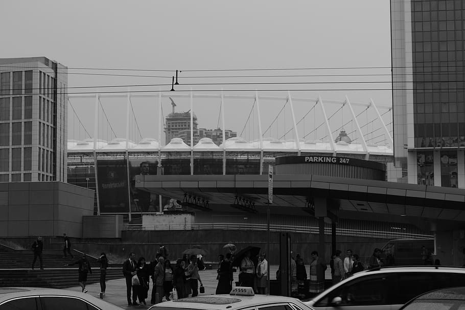 olimpic, nsc, national, sport, stadium, football, people, bus stop, HD wallpaper