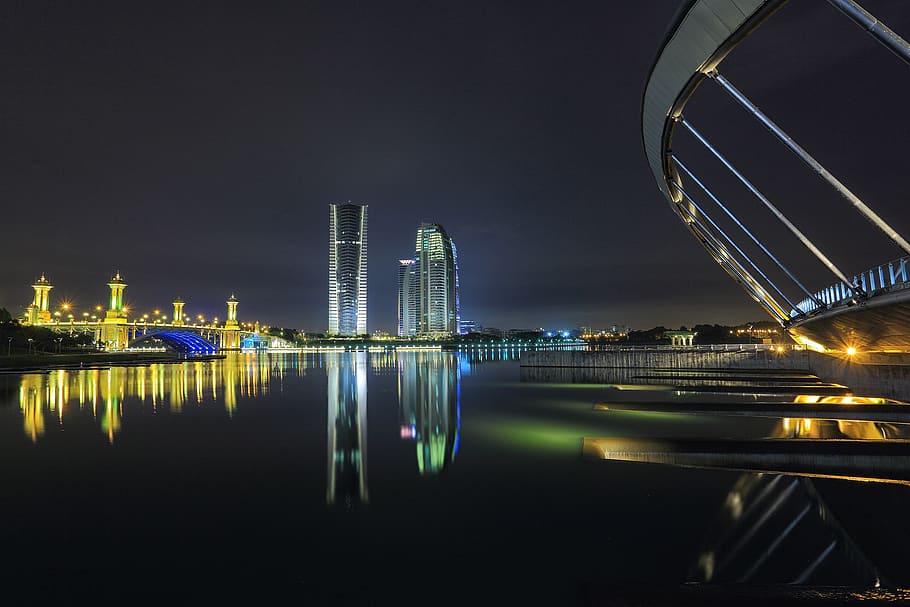 buildings, structure, city, lights, night, dark, architecture HD wallpaper