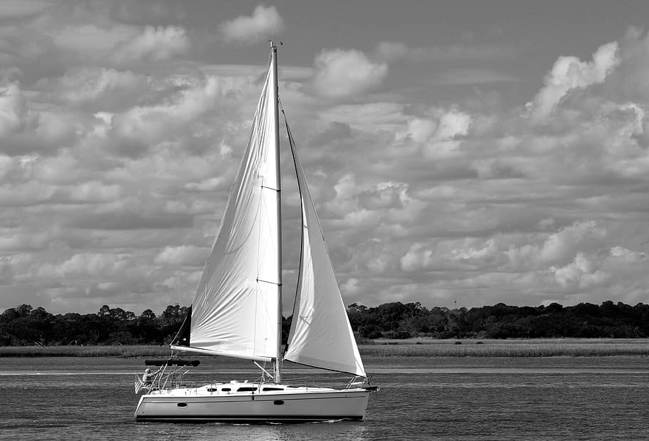 sailboat, river, sailing, florida, usa, water, sky, sea, travel, HD wallpaper