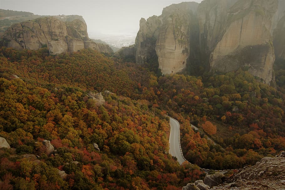 meteora, greece, monastery, landscape, nature, mountain, rock HD wallpaper