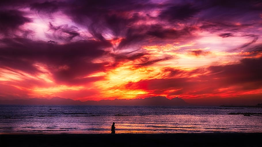 sunset, beach, clouds, sky, summer, sea, water, ocean, coast HD wallpaper