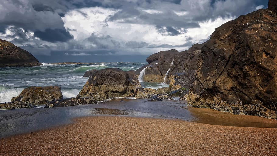 ocean beach, ocean waves, water, cloud - sky, beauty in nature HD wallpaper