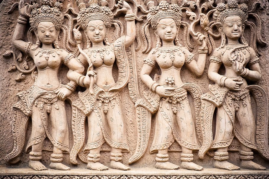 stone, figures, sculpture, artwork, stone figures, asia, dancers HD wallpaper
