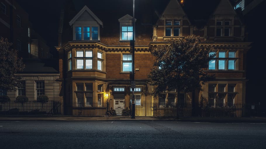 lighted house at night time, building exterior, architecture HD wallpaper