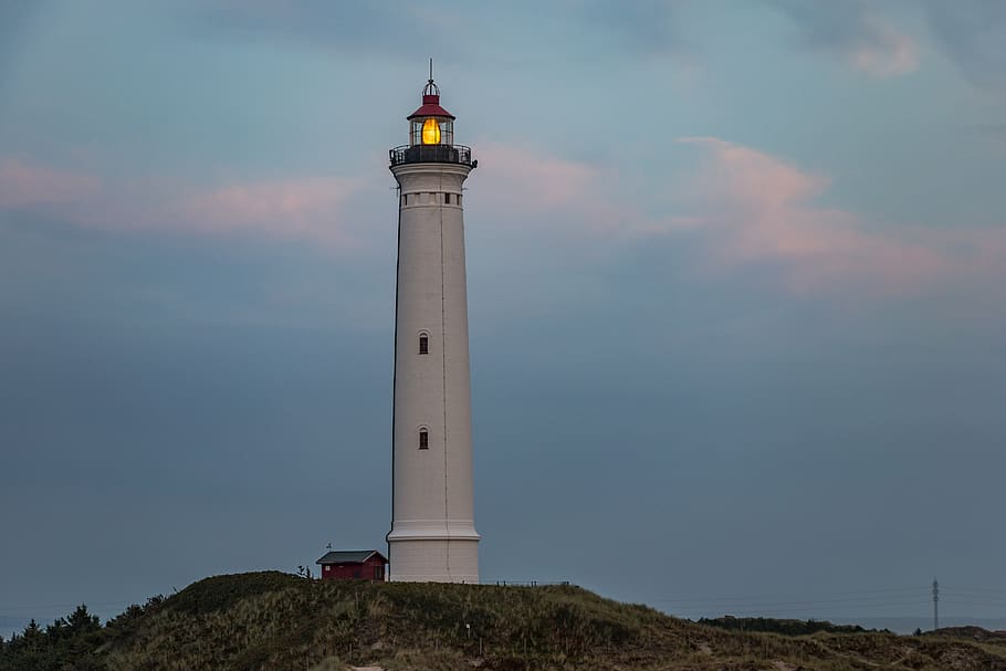 lighthouse, sea, water, coast, sky, landscape, landmark, tower HD wallpaper