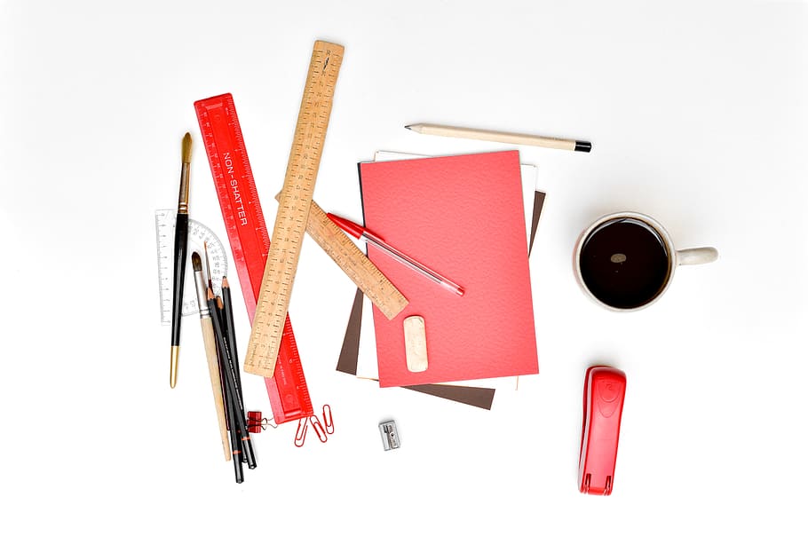 Brown Rulers, architect, brush, coffee, cup, designer, desk, disorganized HD wallpaper