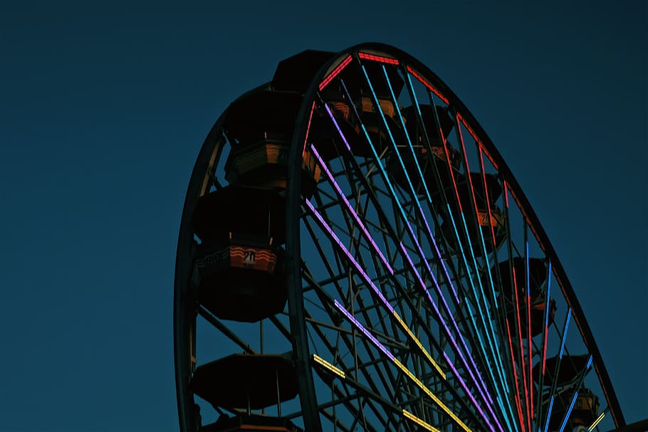 red and multicolored Ferris Wheel, amusement park ride, arts culture and entertainment HD wallpaper