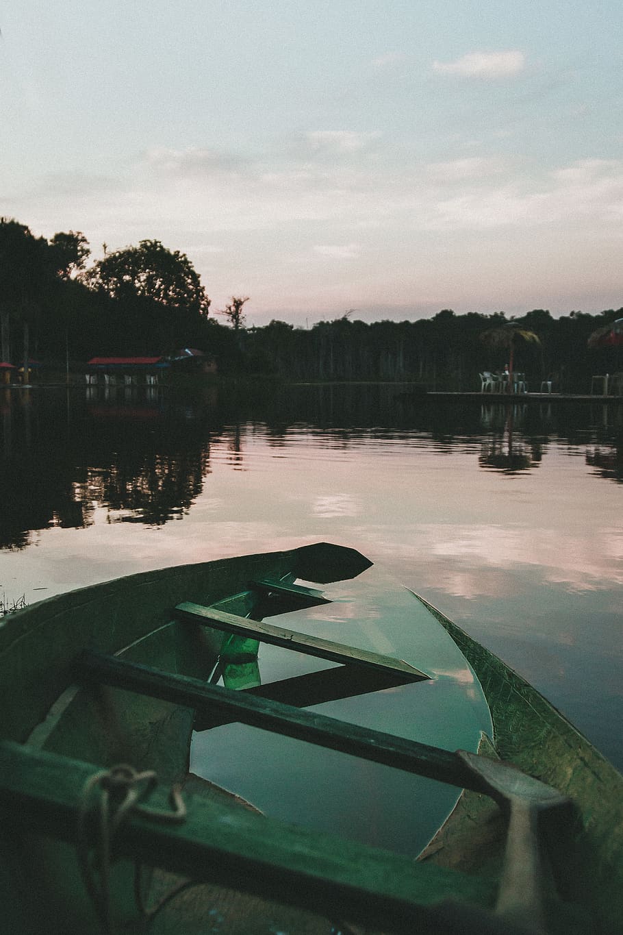 trees, lake, forest, boat, amazon, water, canoe, sunset, calmness HD wallpaper