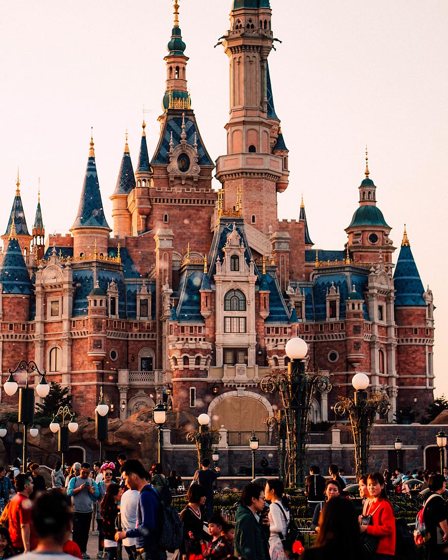 Disneyland, Paris, human, person, people, crowd, building, castle HD wallpaper
