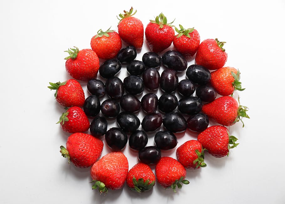 strawberries, grapes, pineapple, orange, berry fruit, food and drink HD wallpaper