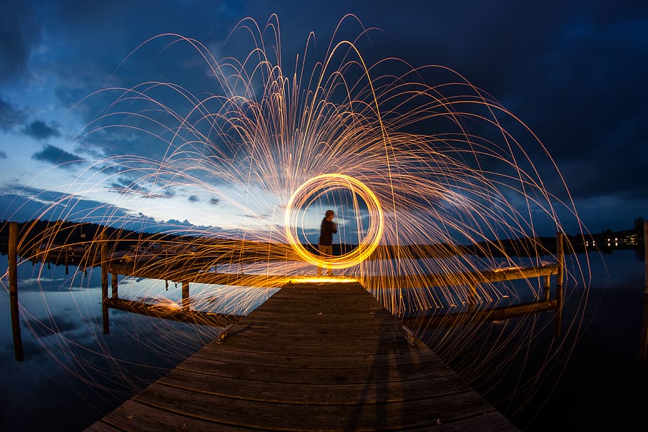 Long-Exposure Shot Of Lights, dark, light streaks, motion, long exposure HD wallpaper