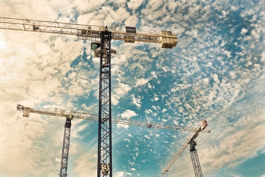 baukran, crane, build, site, sky, crane arm, construction work HD wallpaper