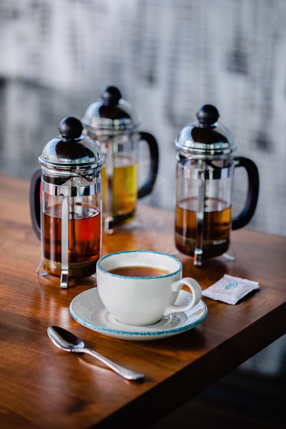 three coffee press and ceramic mug on table, drink, coffee - drink HD wallpaper