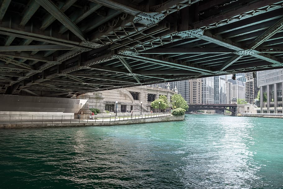 Chicago river and promenade, america, architectural, architecture, HD wallpaper