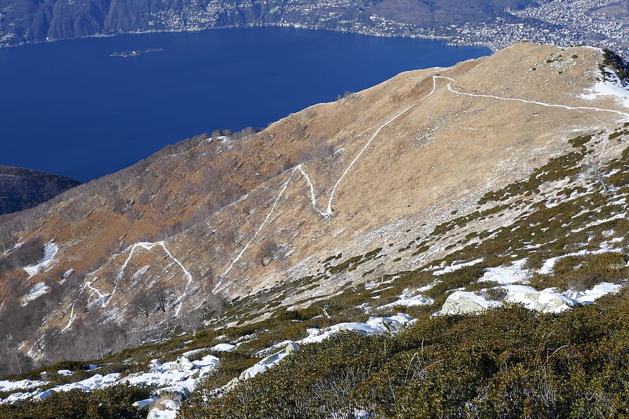 trail, track, winter, mountain, fingerprint, beauty in nature HD wallpaper