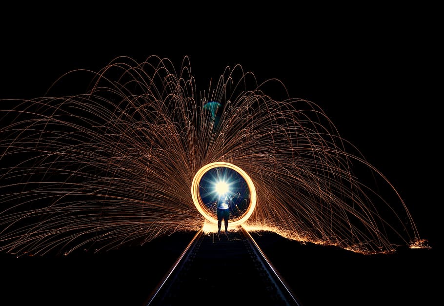Yellow Spark, bright, contrast, dark, fire, fireworks, flame HD wallpaper