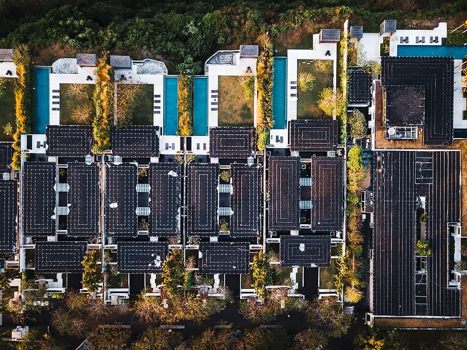 aerial photography of concrete buildings, dji, structure, aerial view HD wallpaper