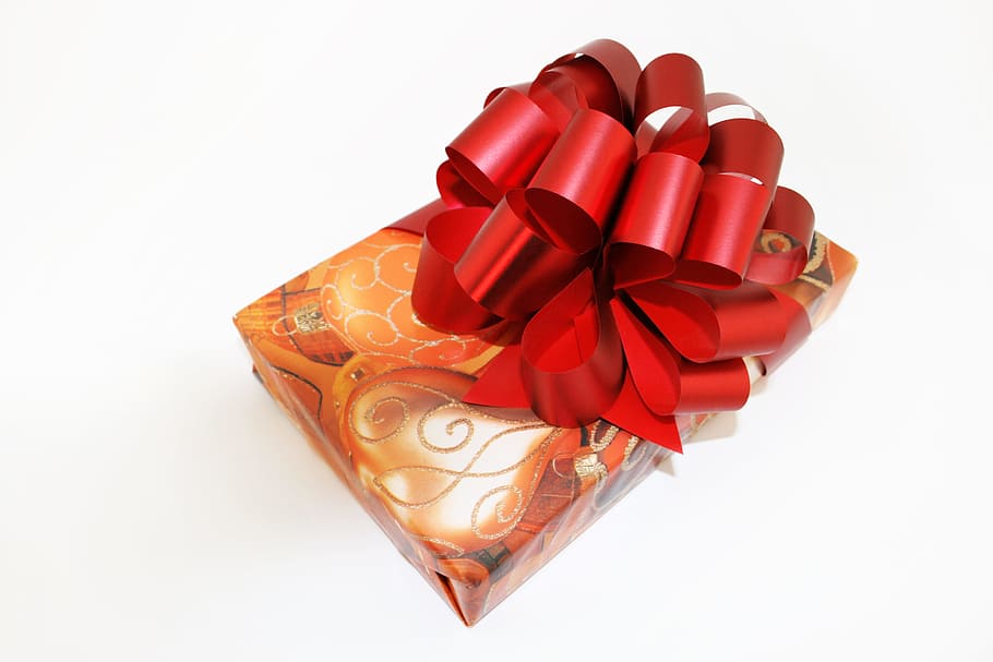 present, wrapping, isolated, decoration, bowing, red, anniversary HD wallpaper