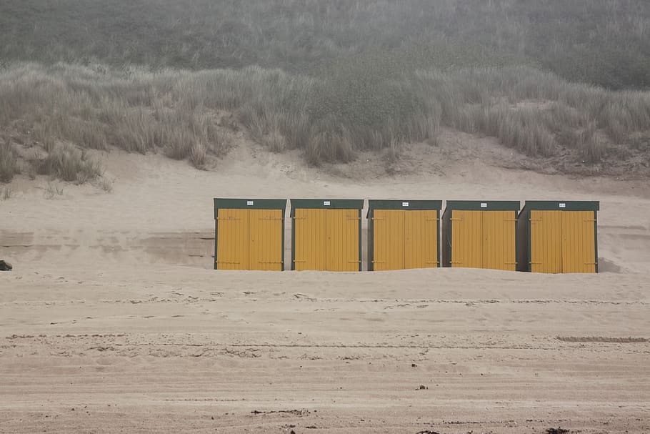 beach, dune, dunes, coast, grass, yellow, house, cottage, beach hut HD wallpaper