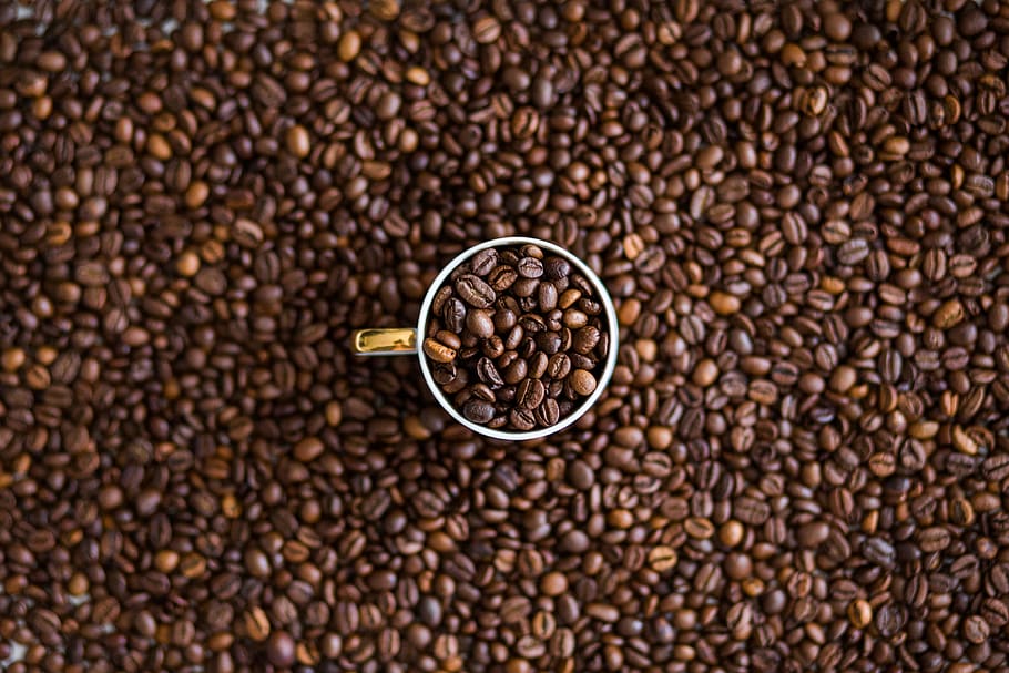 coffee, beans, cup, mug, texture, coffee - drink, roasted coffee bean HD wallpaper