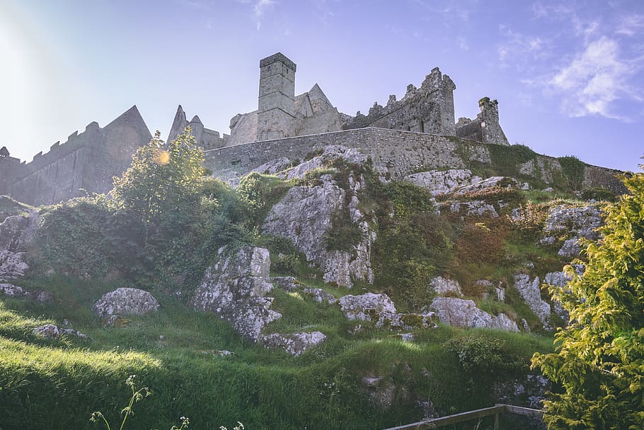 rock of cashel, castle, ireland, travel, sky, plant, mountain, HD wallpaper