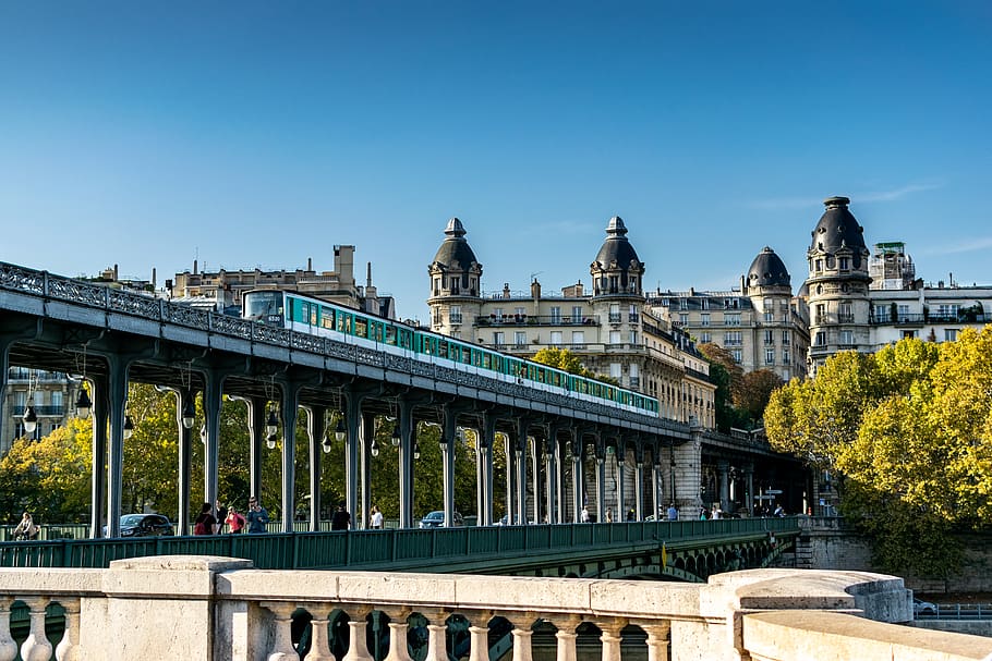 paris, blue sky, subway, metro, bridge, parisian, photo, shot, HD wallpaper