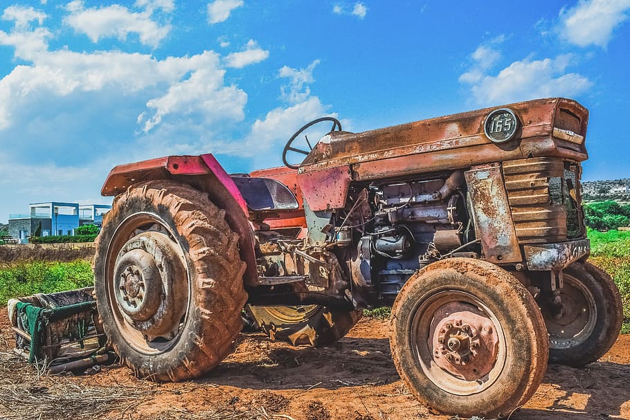 tractor, old, rusty, decay, agriculture, machine, vehicle, transportation HD wallpaper