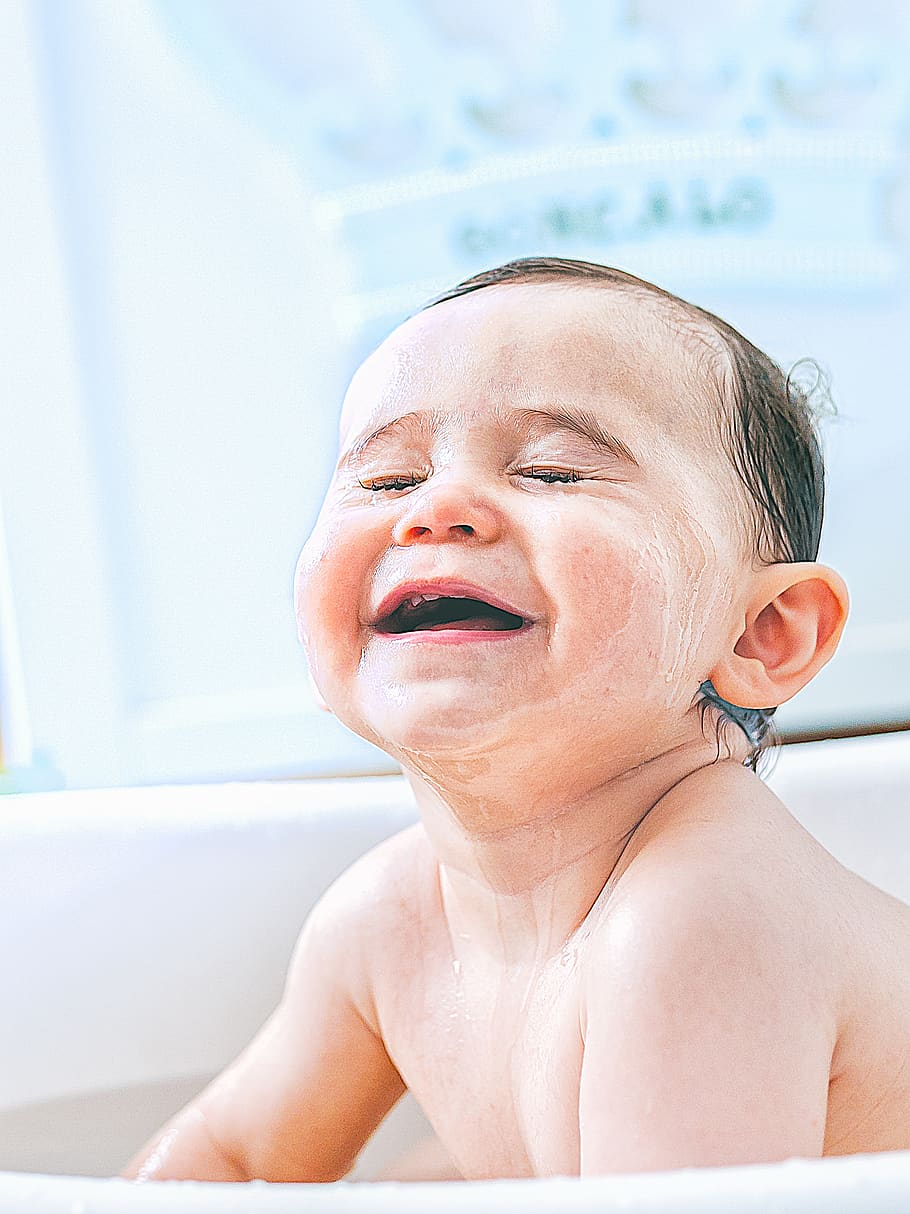 HD wallpaper: happiness, headshot, smiling, bathtub, taking a bath ...