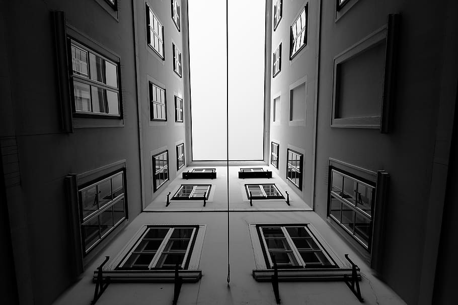worms eye view white concrete building, austria, vienna, window HD wallpaper