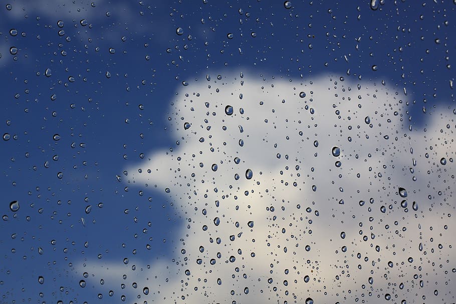 rain, raindrop, window, drip, wet, beaded, clouds, sky, water HD wallpaper