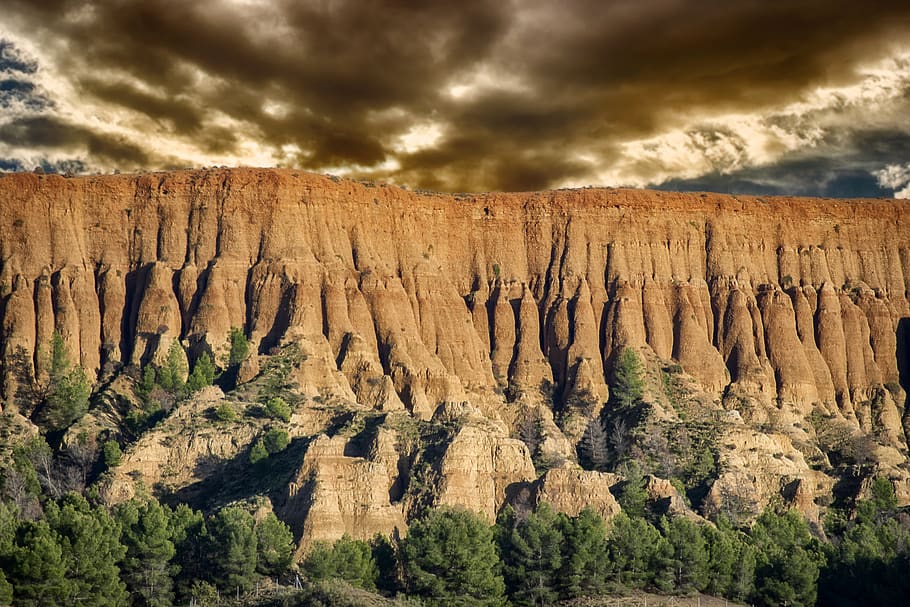 mountain, sky, landscape, clouds, alpine, scenic, marchal, guadix HD wallpaper