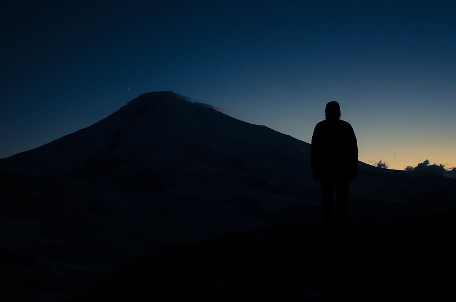 silhouette photo of person, human, people, mountain, mount elbrus