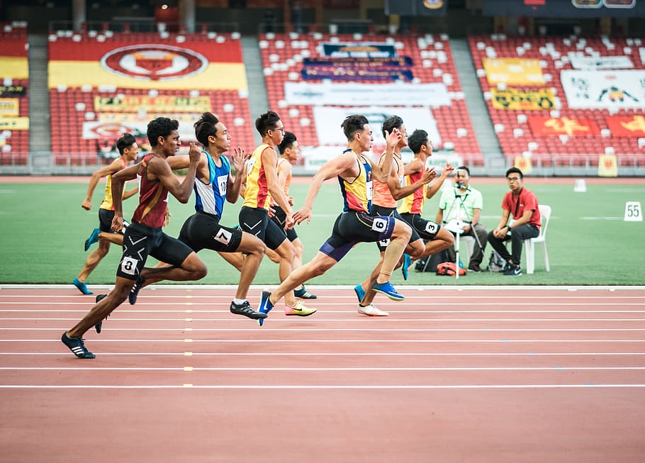 group of man running on the field, person, team, race, sprint