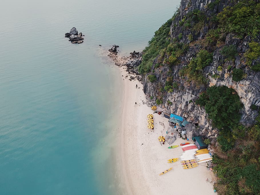 water, sea, beach, land, scenics - nature, high angle view HD wallpaper