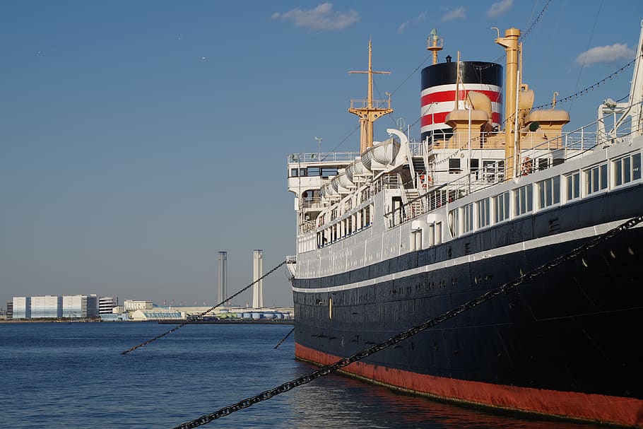 yokohama, hikawa maru, yamashita park, sea, nautical vessel, HD wallpaper