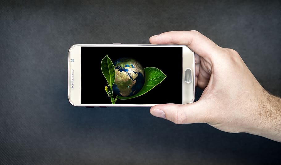 nature conservation, world, smartphone, green, globe, manipulation