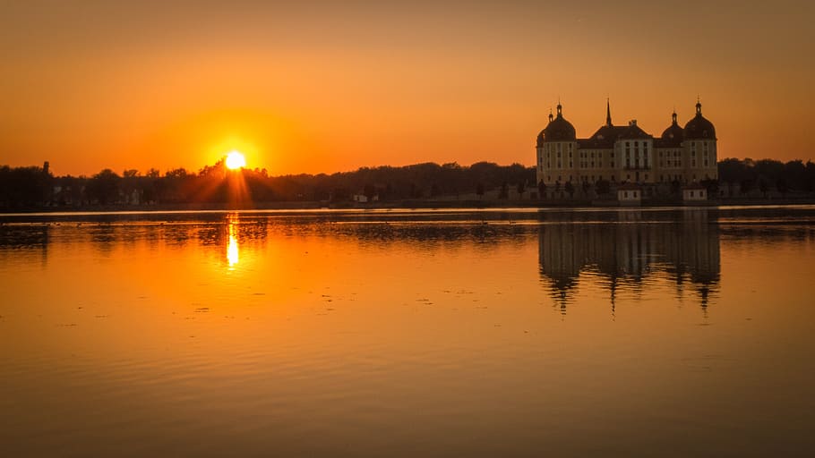 castle, moritz castle, sunset, saxony, barockschloss, architecture HD wallpaper