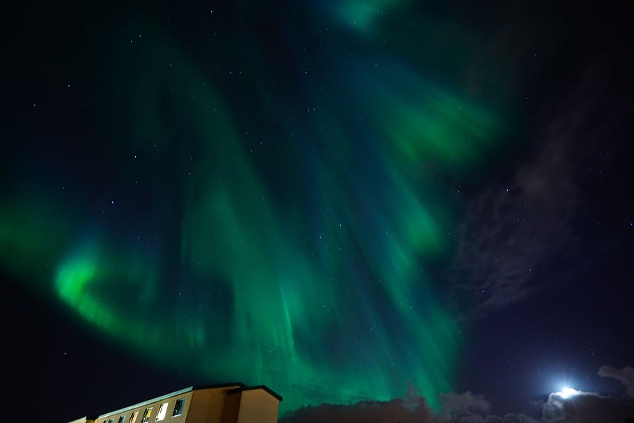 aurora, northern lights, light phenomenon, shining, green, blue, HD wallpaper