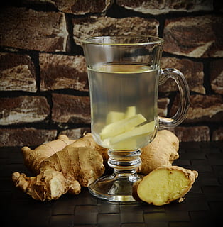 Clear Small-stemmed Glass Surrounded With Gingers, aroma, beverage HD wallpaper