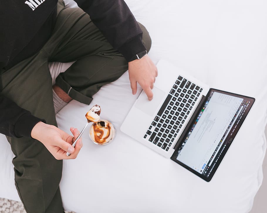 person using MacBook, one person, real people, technology, high angle view HD wallpaper