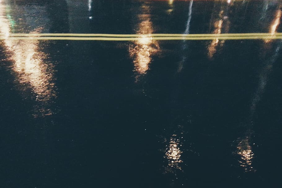 rain, road, light, heavy, yellow, black, reflection, no people HD wallpaper