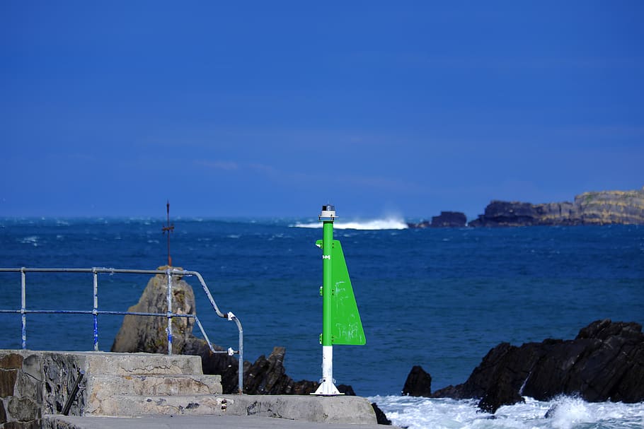 green, blue, sea, waves, coast, open, wallpaper, sky, water HD wallpaper