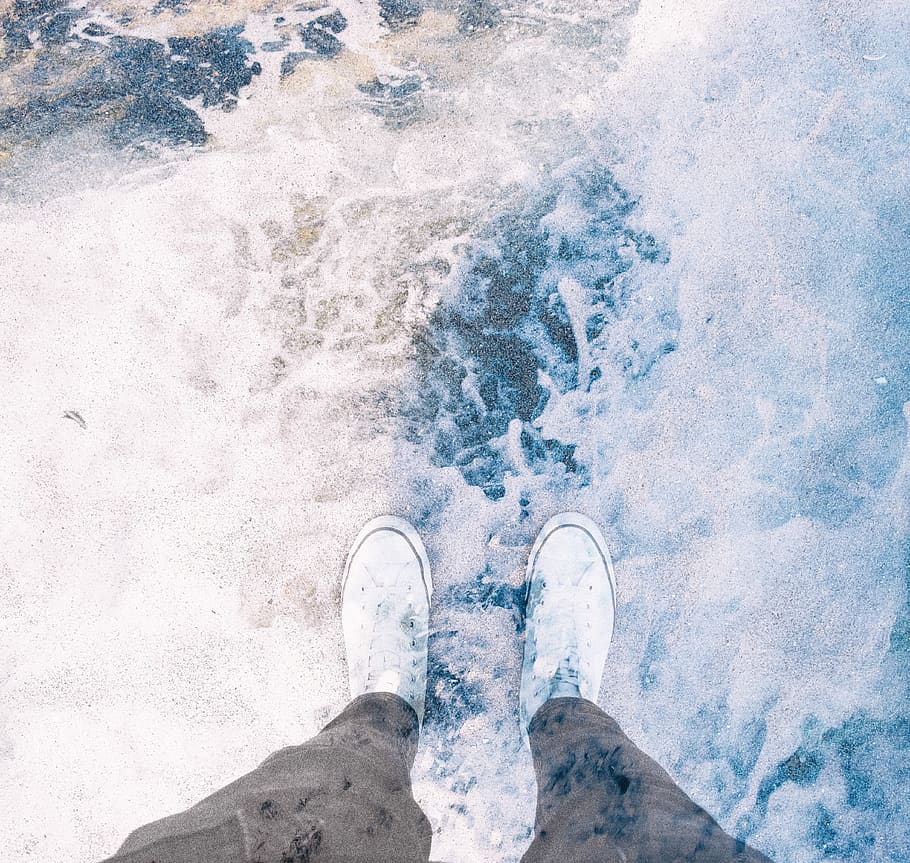 sea, wave, beach, low section, human leg, body part, human body part HD wallpaper