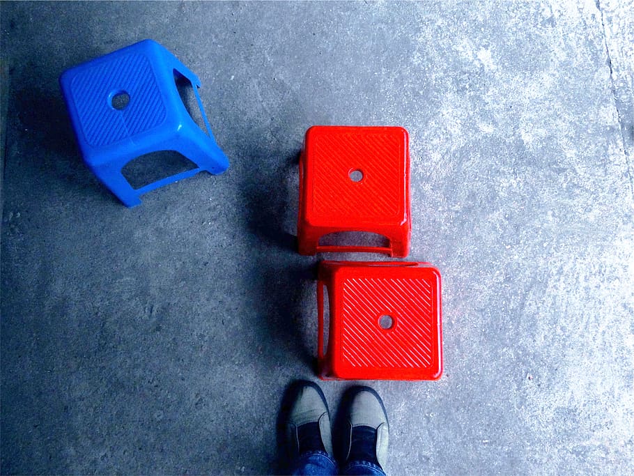 red, blue, security, still life, protection, standing, day HD wallpaper
