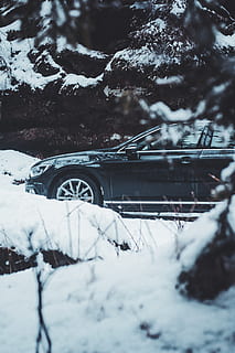 black sedan covered with snow, car, czech republic, spoke, machine HD wallpaper