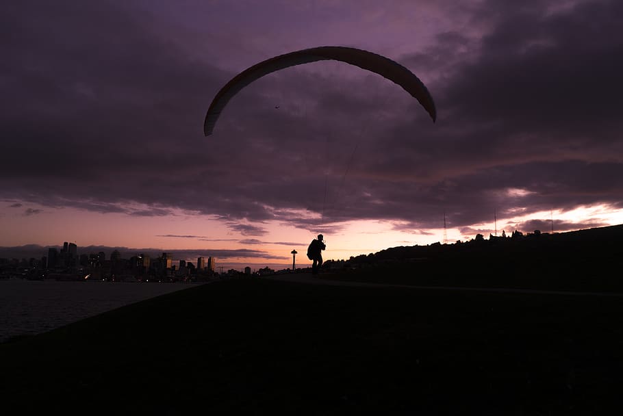seattle, united states, gas works park, beautiful, parachute, HD wallpaper