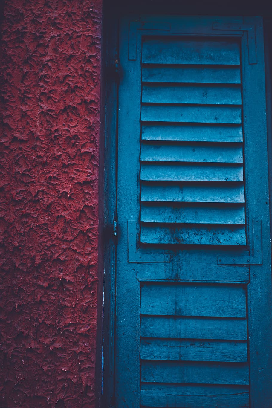 Blue Wooden Louver Window, close-up, colors, concrete, design, HD wallpaper