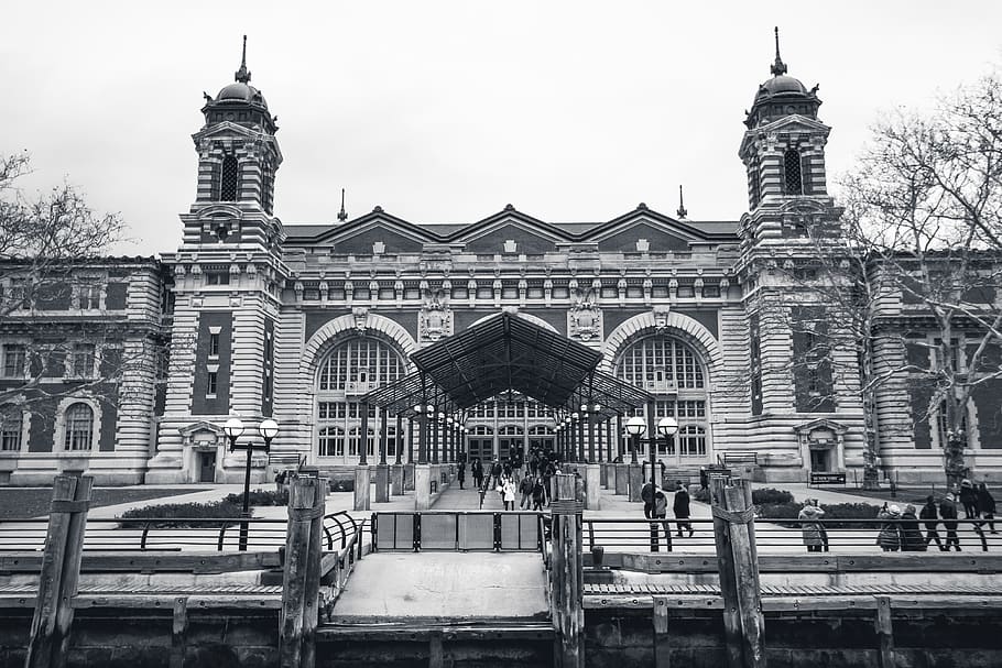 human, person, building, tower, ellis island museum, architecture HD wallpaper